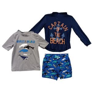 Kids 2T Bathing Suit Bundle 2 Shirts 1 Short Blue and Gray